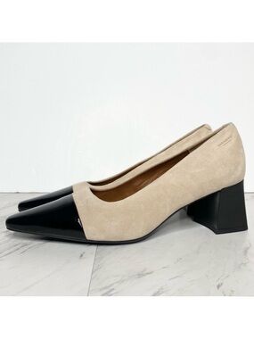 New! Vagabond Altea Beige Suede Black Patent Pointed Toe Pump 10 / 40